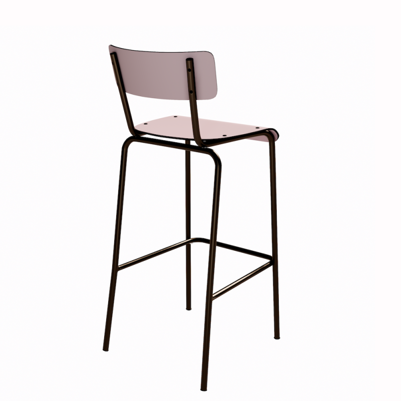 NEW Chaise de bar Suzie 65cm – Stratifié Dossier & Assise uni Rose Poudré - Pieds Bruts