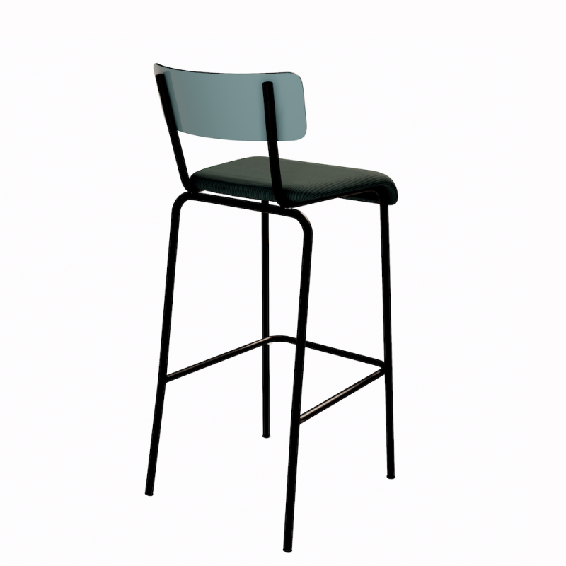NEW Chaise de bar Suzie 65cm – Bi-matière Dossier Kaki & Assise Velours côtelé Vert Forêt - Pieds Noirs