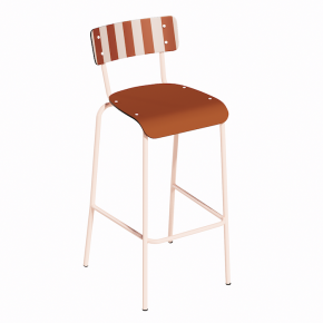NEW Chaise de bar Suzie 65cm - Dossier Stratifié imprimé French Riviera & Assise stratifié uni Paprika - Pieds Rose Poudré