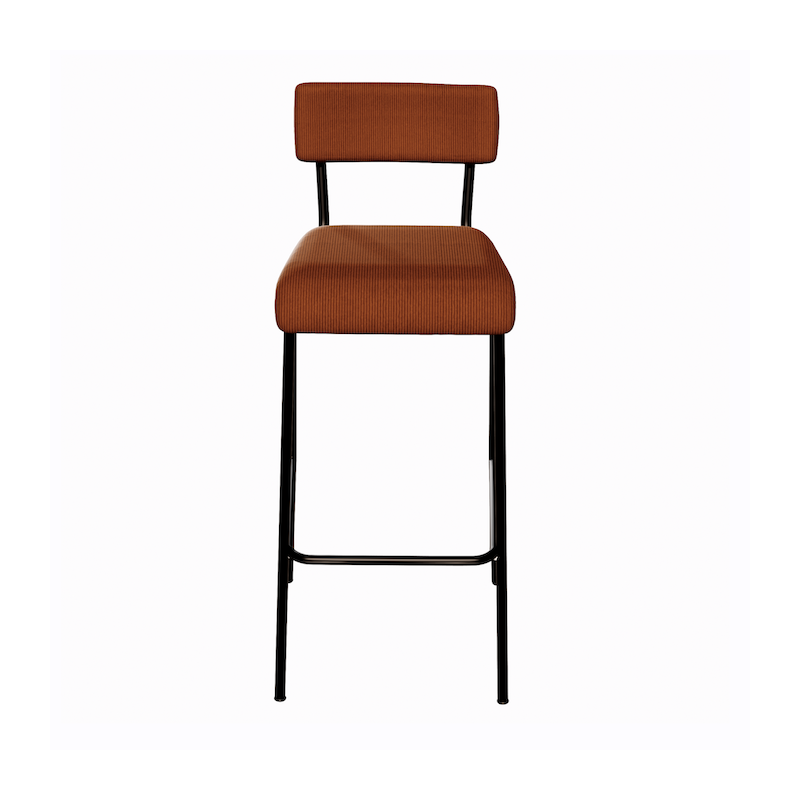 NEW Chaise de bar Suzie 65cm - Velours côtelé Dossier & Assise Paprika - Pieds Noirs