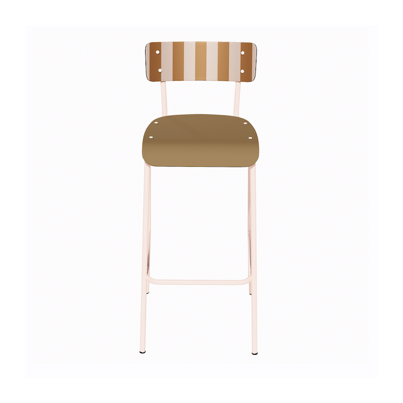 NEW Chaise de bar Suzie 65cm - Dossier Stratifié imprimé French Riviera & Assise stratifié uni Ocre - Pieds Rose Poudré
