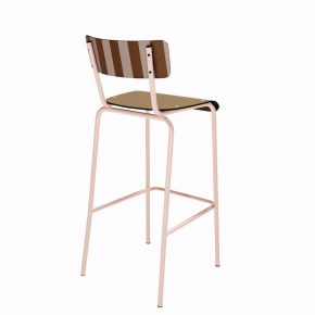 NEW Chaise de bar Suzie 65cm - Dossier Stratifié imprimé French Riviera & Assise stratifié uni Ocre - Pieds Rose Poudré