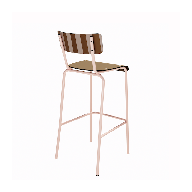 NEW Chaise de bar Suzie 65cm - Dossier Stratifié imprimé French Riviera & Assise stratifié uni Ocre - Pieds Rose Poudré