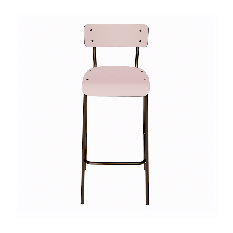 NEW Chaise de bar Suzie 65cm – Stratifié Dossier & Assise uni Rose Poudré - Pieds Bruts