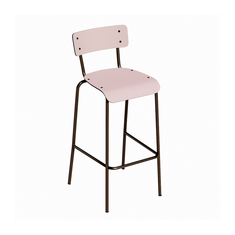 NEW Chaise de bar Suzie 65cm – Stratifié Dossier & Assise uni Rose Poudré - Pieds Bruts