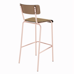 NEW Chaise de bar Suzie 75cm - Dossier Stratifié imprimé Mini Vichy & Assise stratifié uni Ocre - Pieds Rose Poudré