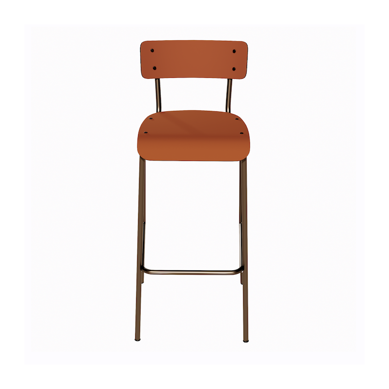 NEW Chaise de bar Suzie 65cm – Stratifié Dossier & Assise uni Paprika - Pieds Bruts