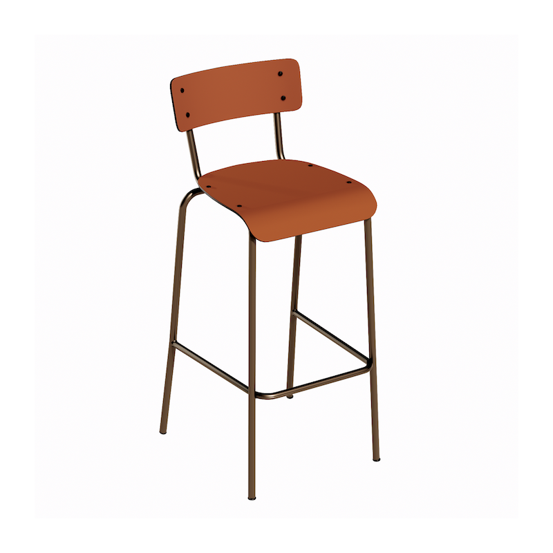 NEW Chaise de bar Suzie 65cm – Stratifié Dossier & Assise uni Paprika - Pieds Bruts