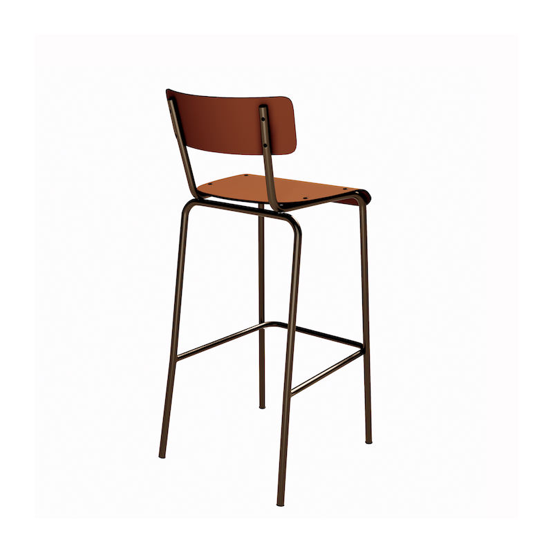 NEW Chaise de bar Suzie 65cm – Stratifié Dossier & Assise uni Paprika - Pieds Bruts