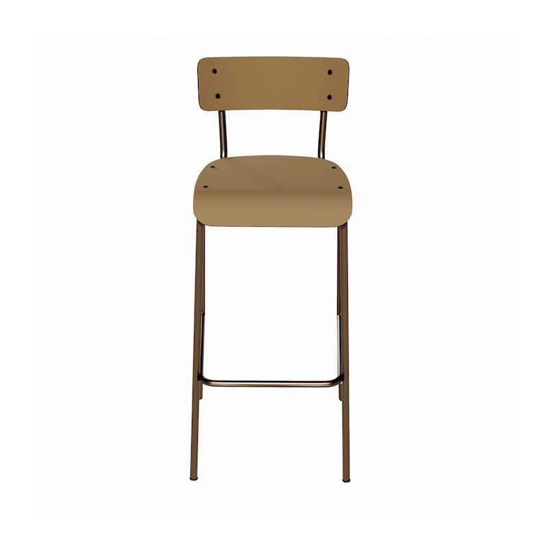 NEW Chaise de bar Suzie 65cm – Stratifié Dossier & Assise uni Ocre - Pieds Bruts