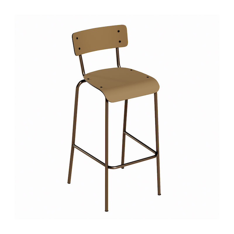 NEW Chaise de bar Suzie 65cm – Stratifié Dossier & Assise uni Ocre - Pieds Bruts
