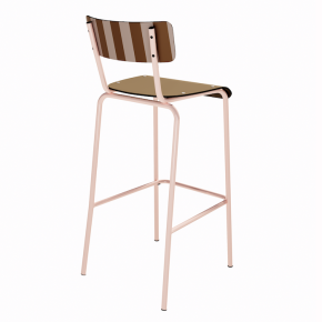 NEW Chaise de bar Suzie 75cm - Dossier Stratifié imprimé French Riviera & Assise stratifié uni Ocre - Pieds Rose Poudré