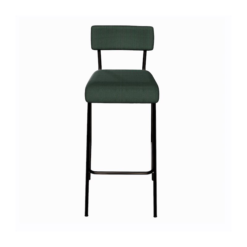 NEW Chaise de bar Suzie 65cm - Velours côtelé Dossier & Assise Vert Forêt - Pieds Noirs