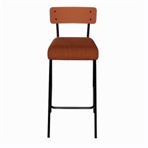 NEW Chaise de bar Suzie 65cm – Bi-matière Dossier Paprika & Assise Velours côtelé Paprika - Pieds Noirs