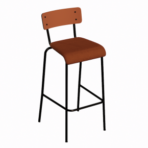 NEW Chaise de bar Suzie 65cm – Bi-matière Dossier Paprika & Assise Velours côtelé Paprika - Pieds Noirs