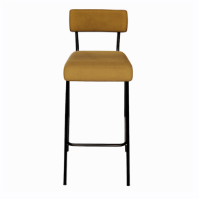 NEW Chaise de bar Suzie 65cm  - Dossier & Assise Velours Ocre  - Pieds Noirs