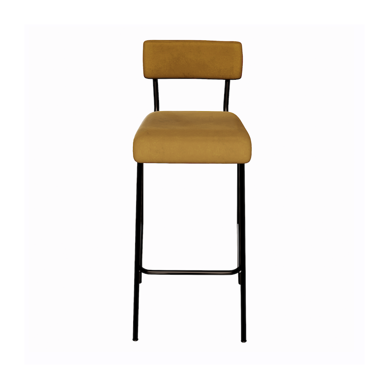NEW Chaise de bar Suzie 65cm - Dossier & Assise Velours Ocre - Pieds Noirs