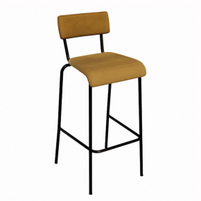 NEW Chaise de bar Suzie 65cm  - Dossier & Assise Velours Ocre  - Pieds Noirs