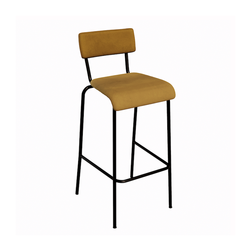 NEW Chaise de bar Suzie 65cm - Dossier & Assise Velours Ocre - Pieds Noirs