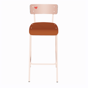 NEW Chaise de Bar Suzie 65cm – Stratifié Dossier imprimé Amour Beige & Assise uni Paprika - Pieds Rose Poudré