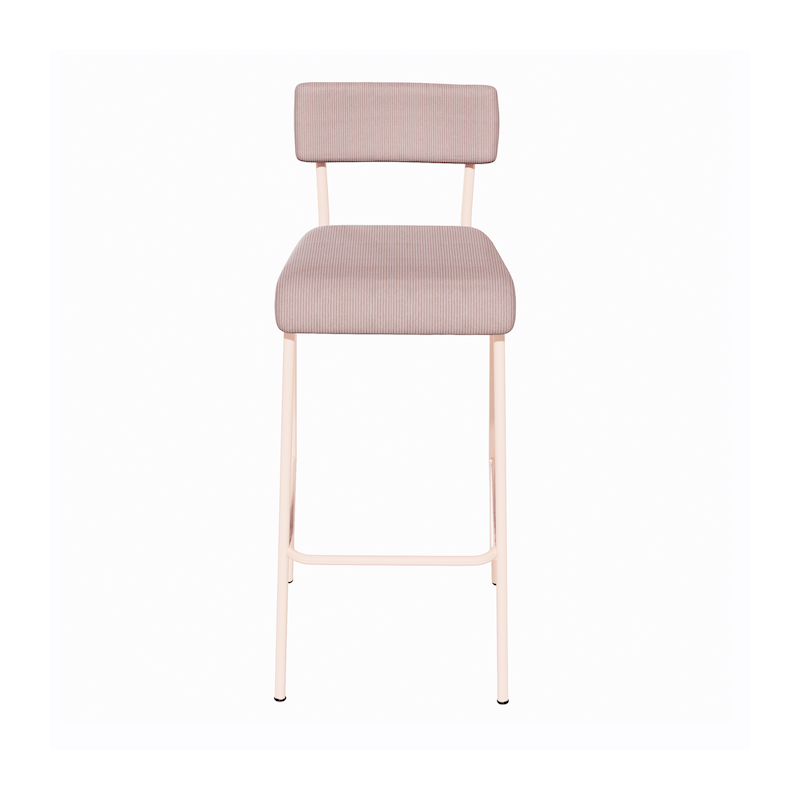 NEW Chaise de Bar Suzie 65cm – Velours côtelé Dossier & Assise Rose Poudré - Pieds Rose Poudré