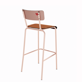 NEW Chaise de Bar Suzie 65cm – Stratifié Dossier imprimé Amour Beige & Assise uni Paprika - Pieds Rose Poudré