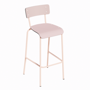 NEW Chaise de Bar Suzie 65cm – Stratifié Dossier & Assise uni Rose Poudré - Pieds Rose Poudré