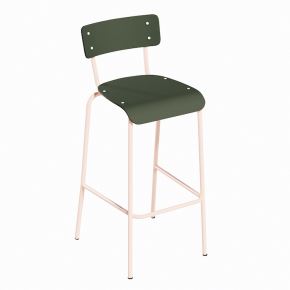 NEW Chaise de bar Suzie 65cm - Stratifié Dossier & Assise stratifié uni Avocado - Pieds Rose Poudré