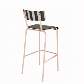 NEW Chaise de bar Suzie 65cm - Dossier Stratifié imprimé French Riviera & Assise stratifié uni Avocado - Pieds Rose Poudré
