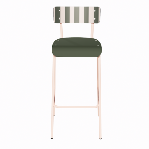 NEW Chaise de bar Suzie 75cm - Dossier Stratifié imprimé French Riviera & Assise stratifié uni Avocado - Pieds Rose Poudré