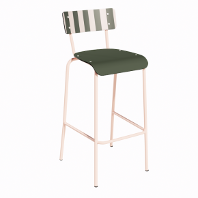 NEW Chaise de bar Suzie 75cm - Dossier Stratifié imprimé French Riviera & Assise stratifié uni Avocado - Pieds Rose Poudré