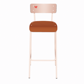 NEW Chaise de Bar Suzie 75cm – Stratifié Dossier imprimé Amour Beige & Assise uni Paprika - Pieds Rose Poudré