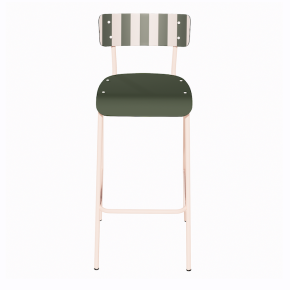 NEW Chaise de bar Suzie 65cm - Dossier Stratifié imprimé French Riviera & Assise stratifié uni Avocado - Pieds Rose Poudré