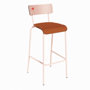 NEW Chaise de Bar Suzie 75cm – Stratifié Dossier imprimé Amour Beige & Assise uni Paprika - Pieds Rose Poudré