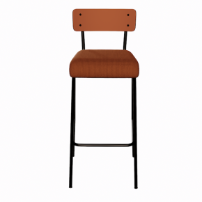 NEW Chaise de bar Suzie 75cm – bi-matière Dossier Paprika & Assise Velours côtelé Paprika - Pieds Noirs