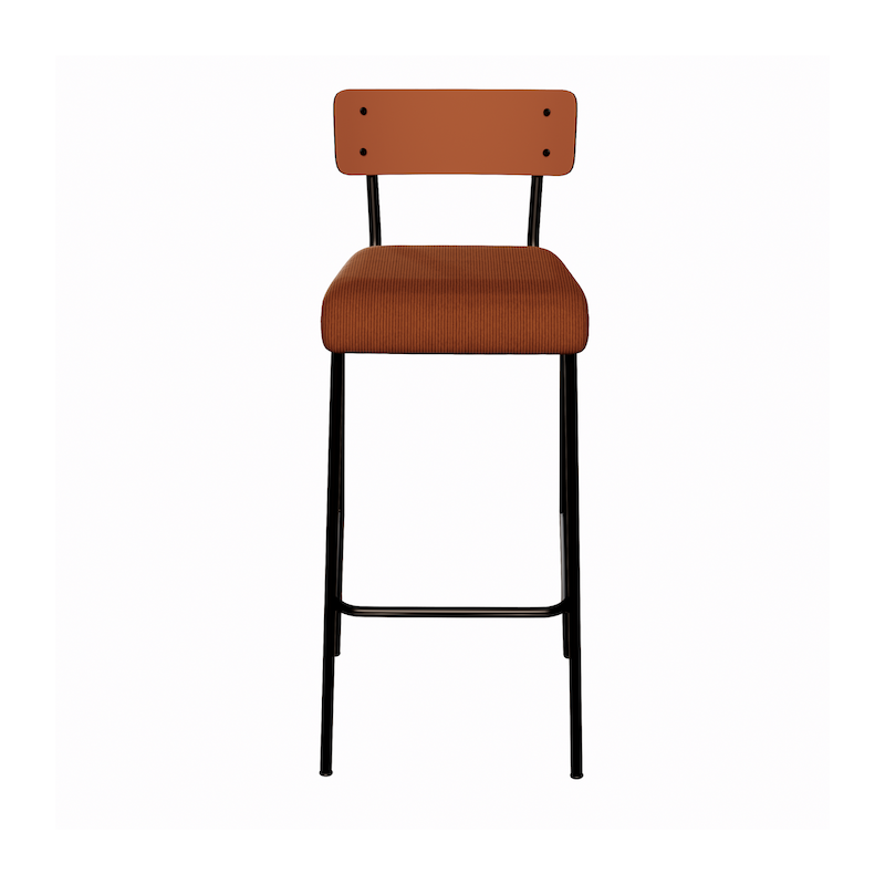 NEW Chaise de bar Suzie 75cm – bi-matière Dossier Paprika & Assise Velours côtelé Paprika - Pieds Noirs
