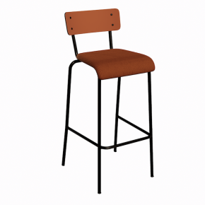 NEW Chaise de bar Suzie 75cm – bi-matière Dossier Paprika & Assise Velours côtelé Paprika - Pieds Noirs