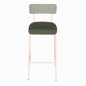 NEW Chaise de bar Suzie 65cm - Dossier Stratifié imprimé Mini Vichy & Assise stratifié uni Avocado - Pieds Rose Poudré