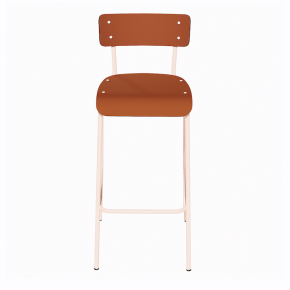NEW Chaise de bar Suzie 65cm - Stratifié Dossier & Assise stratifié uni Paprika - Pieds Rose Poudré