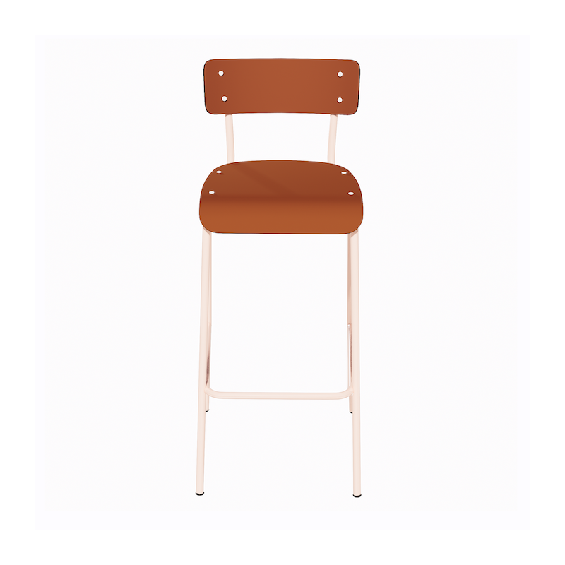 NEW Chaise de bar Suzie 65cm - Stratifié Dossier & Assise stratifié uni Paprika - Pieds Rose Poudré