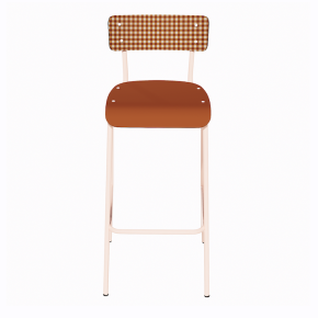 NEW Chaise de bar Suzie 65cm - Dossier Stratifié imprimé Mini Vichy & Assise stratifié uni Paprika - Pieds Rose Poudré
