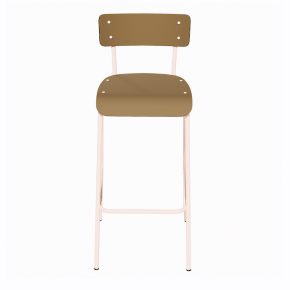 NEW Chaise de bar Suzie 65cm - Stratifié Dossier & Assise stratifié uni Ocre - Pieds Rose Poudré