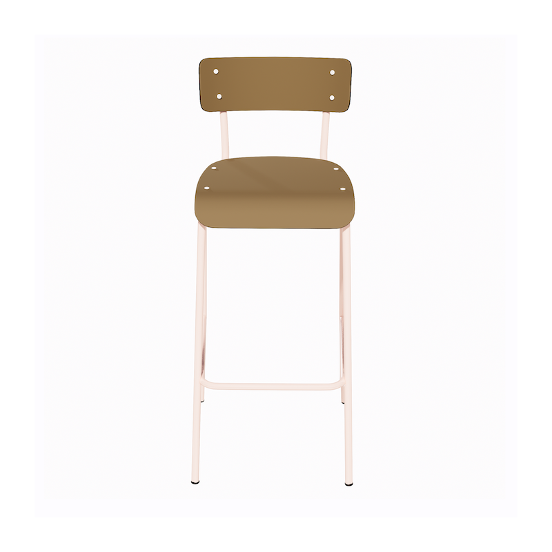 NEW Chaise de bar Suzie 65cm - Stratifié Dossier & Assise stratifié uni Ocre - Pieds Rose Poudré