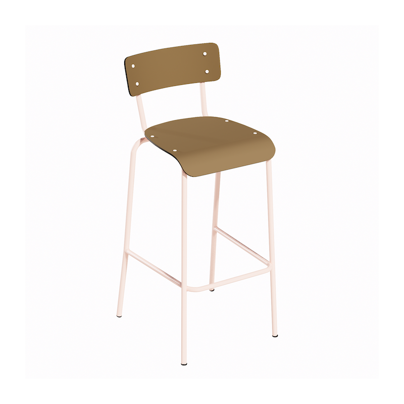 NEW Chaise de bar Suzie 65cm - Stratifié Dossier & Assise stratifié uni Ocre - Pieds Rose Poudré
