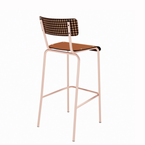NEW Chaise de bar Suzie 65cm - Dossier Stratifié imprimé Mini Vichy & Assise stratifié uni Paprika - Pieds Rose Poudré