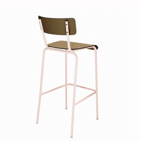 NEW Chaise de bar Suzie 65cm - Stratifié Dossier & Assise stratifié uni Ocre - Pieds Rose Poudré