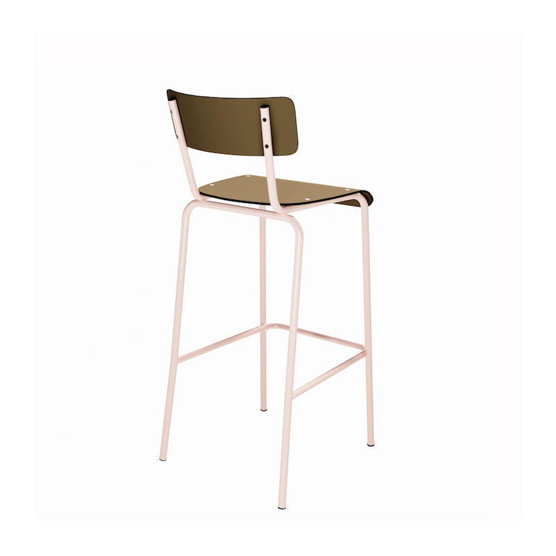 NEW Chaise de bar Suzie 65cm - Stratifié Dossier & Assise stratifié uni Ocre - Pieds Rose Poudré