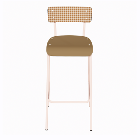 NEW Chaise de bar Suzie 65cm - Dossier Stratifié imprimé Mini Vichy & Assise stratifié uni Ocre - Pieds Rose Poudré