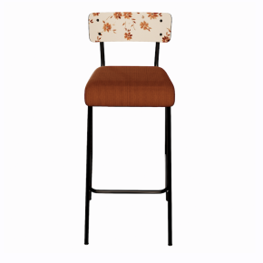 NEW Chaise de bar Suzie 65cm – Stratifié Dossier imprimé Bohème Paprika & Assise velours côtelé Paprika - Pieds Noirs