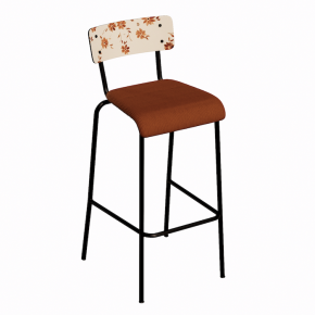 NEW Chaise de bar Suzie 65cm – Stratifié Dossier imprimé Bohème Paprika & Assise velours côtelé Paprika - Pieds Noirs